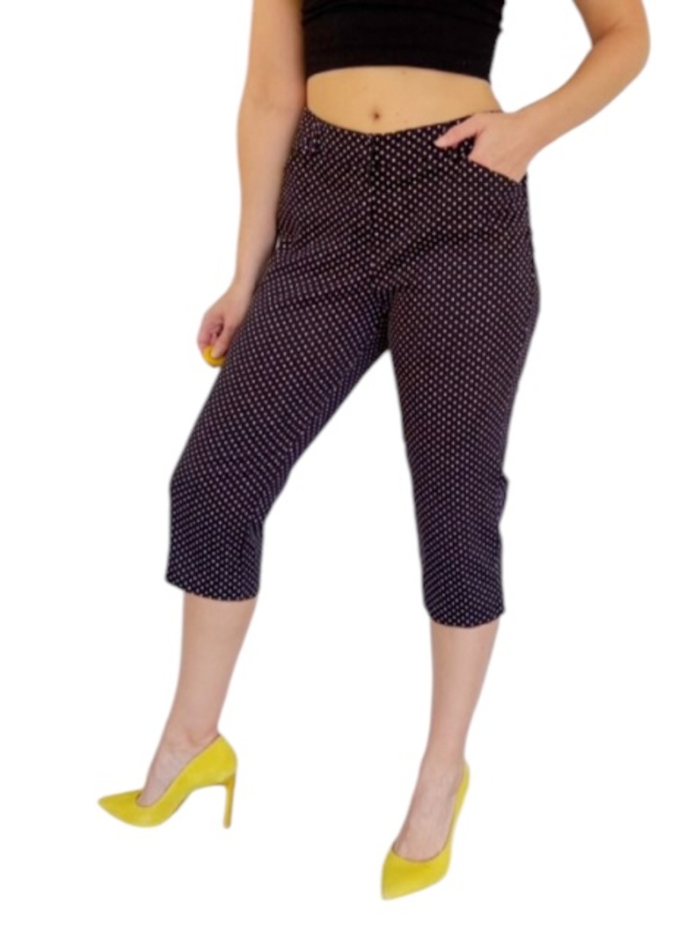Zac & Rachel Petite black white polka dot cotton stretch capri pants size 10P